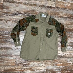 RASCO Shirt FR Men's Khaki Camouflage Canvas FLAME RESISTANT Pearl Snap Work XXL